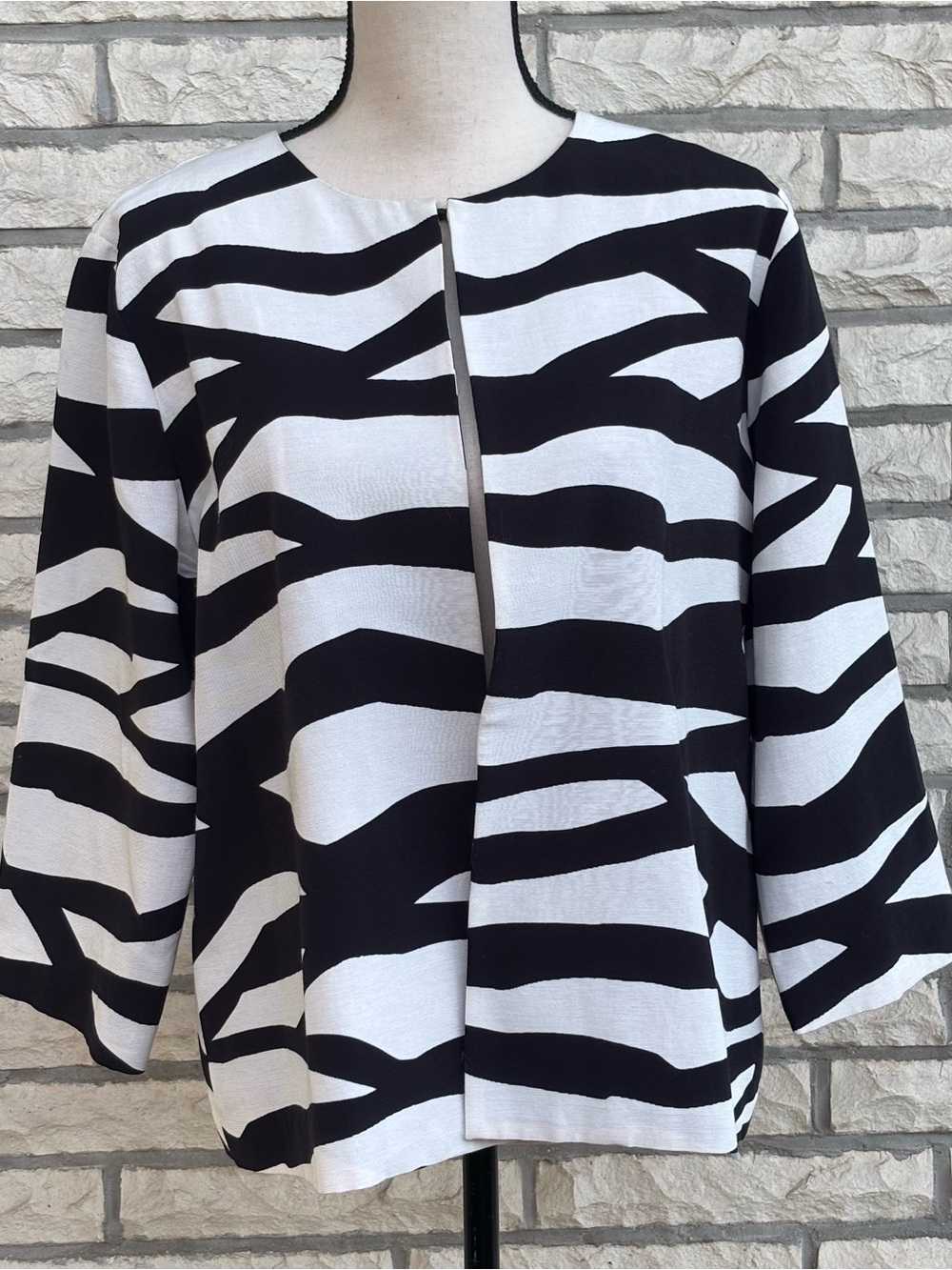 Chico's Black and White Striped Tie-Front Top Jacket